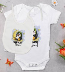 BK Kids Uykucu Güzel Tasarımlı Bebek Body Zıbın ve Mama Önlüğü Hediye Seti - Model 1