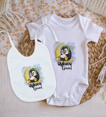BK Kids Uykucu Güzel Tasarımlı Bebek Body Zıbın ve Mama Önlüğü Hediye Seti - Model 1