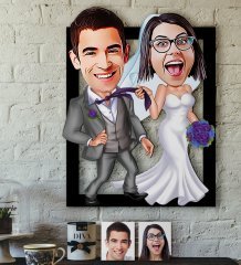 Kişiye Özel Evleniyoruz Karikatürlü 3D Ahşap Tablo-6