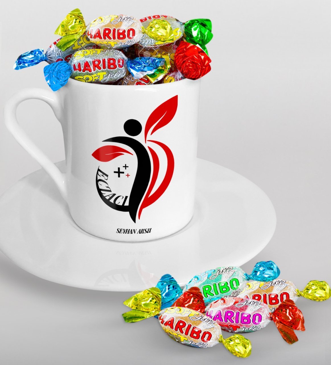 Kişiye Özel Eczacı Türk Kahvesi Fincanı ve Haribo Şeker Hediye Seti-4