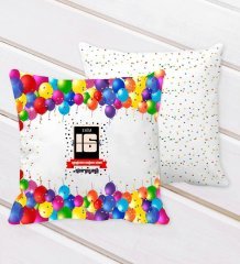 Kişiye Özel Tarihli Doğum Günü Tasarımlı Balon Desenli Dekoratif Kırlent Yastık-7