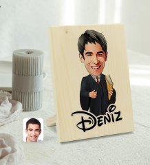 Kişiye Özel İsimli Erkek Avukat Karikatürlü Dekoratif Ahşap Çerçeve Model 1
