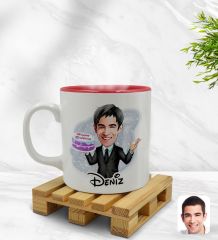Kişiye Özel Erkek Doğum Günü Karikatürlü İçi Kırmızı Renkli Kupa Bardak Model 2