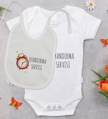 BK Kids Uyandırma Servisi Tasarımlı Bebek Body Zıbın ve Mama Önlüğü Hediye Seti - Model 1