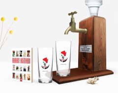 Kişiye Özel Renkli Baskılı Kırklareli Tasarımlı Turistik İkili Rakı Bardağı Ahşap Rakı Standı ve Cep Kitabı Hediye Seti-1