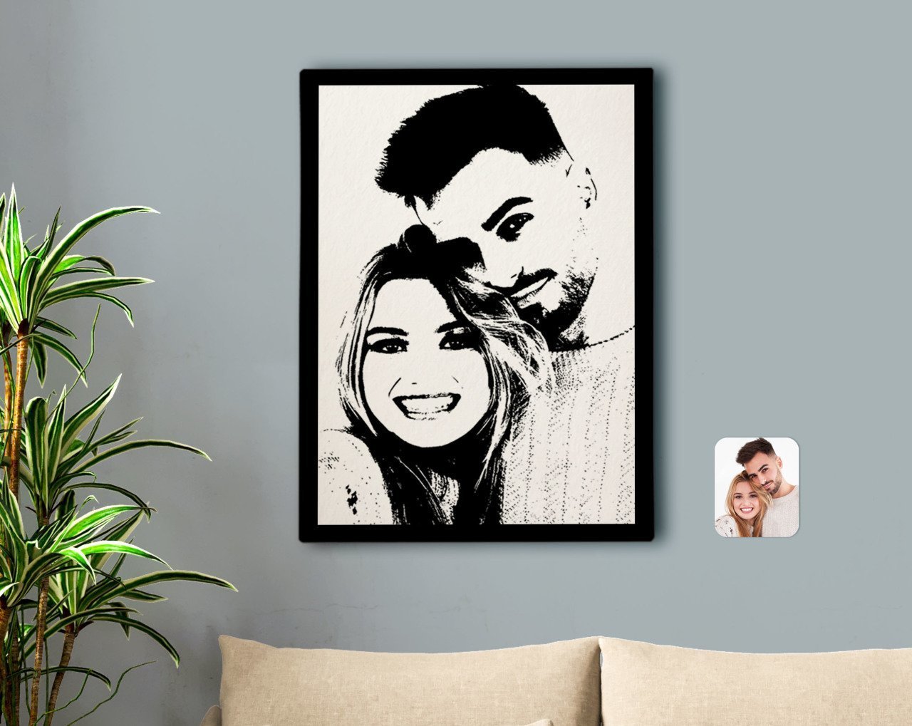 Kişiye Özel Sevgililer Silüet Kanvas Tablo 50x70cm-1A