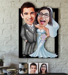 Kişiye Özel Evleniyoruz Karikatürlü 3D Ahşap Tablo-5