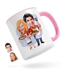 Kişiye Özel Sevgililer Karikatürlü Pembe Kupa Bardak-57