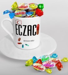 Kişiye Özel Eczacı Türk Kahvesi Fincanı ve Haribo Şeker Hediye Seti-3