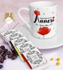 Kişiye Özel En İyi Anne Kahve Fincanı Çikolata Melek Kanadı Kolye Seti-10