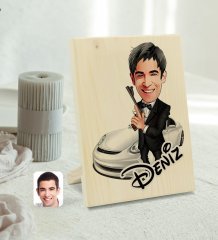 Kişiye Özel İsimli Erkek Ajan Karikatürlü Dekoratif Ahşap Çerçeve Model 1