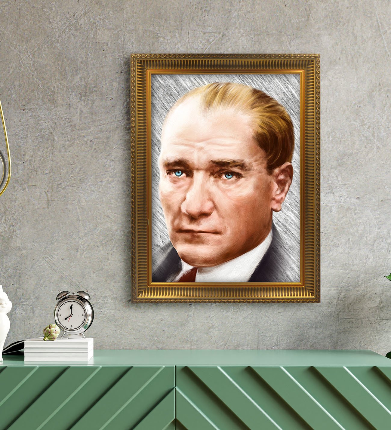 Altın Yaldız Çerçeveli A3 Atatürk Tablosu - 34