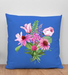 BK Gift Çiçek Tasarımlı Mavi Kırlent Yastık, Arkadaşa Hediye, Ev Dekorasyonu, Ev Hediyesi-6