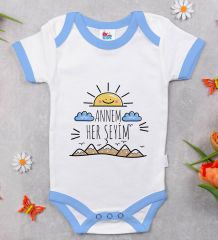 BK Kids Annem Her Şeyim Tasarımlı Mavi Bebek Body Zıbın-1