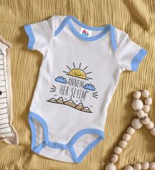 BK Kids Annem Her Şeyim Tasarımlı Mavi Bebek Body Zıbın-1