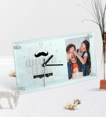 Kişiye Özel Fotoğraflı Kahraman Baba Masaüstü Cam Saat-3