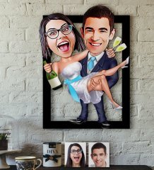 Kişiye Özel Evleniyoruz Karikatürlü 3D Ahşap Tablo-4