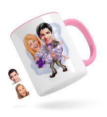 Kişiye Özel Sevgililer Karikatürlü Pembe Kupa Bardak-56