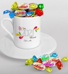 BK Gift Kişiye Özel 2023 Bu Yılda Hep Gülümse Türk Kahvesi Fincanı ve Haribo Şeker Hediye Seti-1
