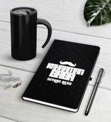 Kişiye Özel Kahraman Baba Siyah Defter Kalem Termos Mug Seti