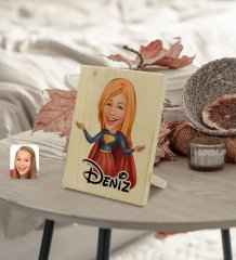 Kişiye Özel İsimli Süper Girl Karikatürlü Dekoratif Ahşap Çerçeve Model 1