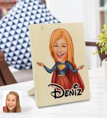 Kişiye Özel İsimli Süper Girl Karikatürlü Dekoratif Ahşap Çerçeve Model 1