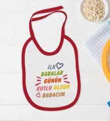 BK Kids İlk Babalar Günü Tasarımlı Kırmızı Bebek Body Zıbın ve Mama Önlüğü Hediye Seti-1