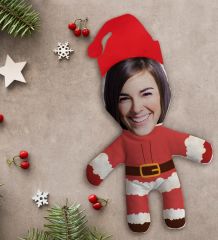 BK Gift Kişiye Özel Fotoğraflı Yılbaşı Kostümlü Kadın Bebek Yastık-2