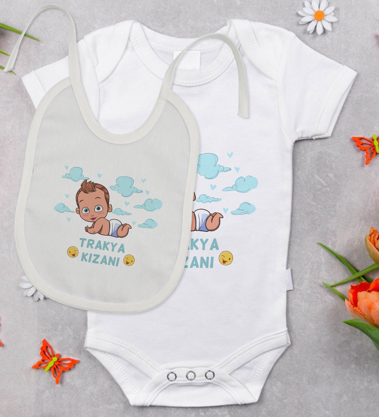 BK Kids Trakya Kızanı Tasarımlı Bebek Body Zıbın ve Mama Önlüğü Hediye Seti - Model 1