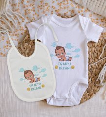 BK Kids Trakya Kızanı Tasarımlı Bebek Body Zıbın ve Mama Önlüğü Hediye Seti - Model 1