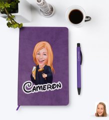 Kişiye Özel Kadın Hakim Karikatürlü Mor Termo Deri Defter Kalem Seti Model 1