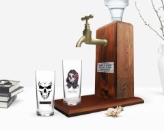 Kişiye Özel Renkli Baskılı Kurukafa Tasarımlı İkili Rakı Bardağı ve Ahşap Rakı Standı Hediye Seti-1