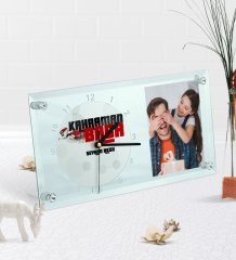 Kişiye Özel Fotoğraflı Kahraman Baba Masaüstü Cam Saat-2