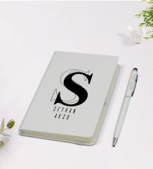 Kişiye Özel İsimli 9x14cm Beyaz Defter ve Kalem Hediye Seti - Model 34