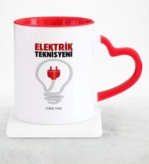 Kişiye Özel Mesleki Elektrik Teknisyeni Kırmızı Kalpli Kupa Bardak