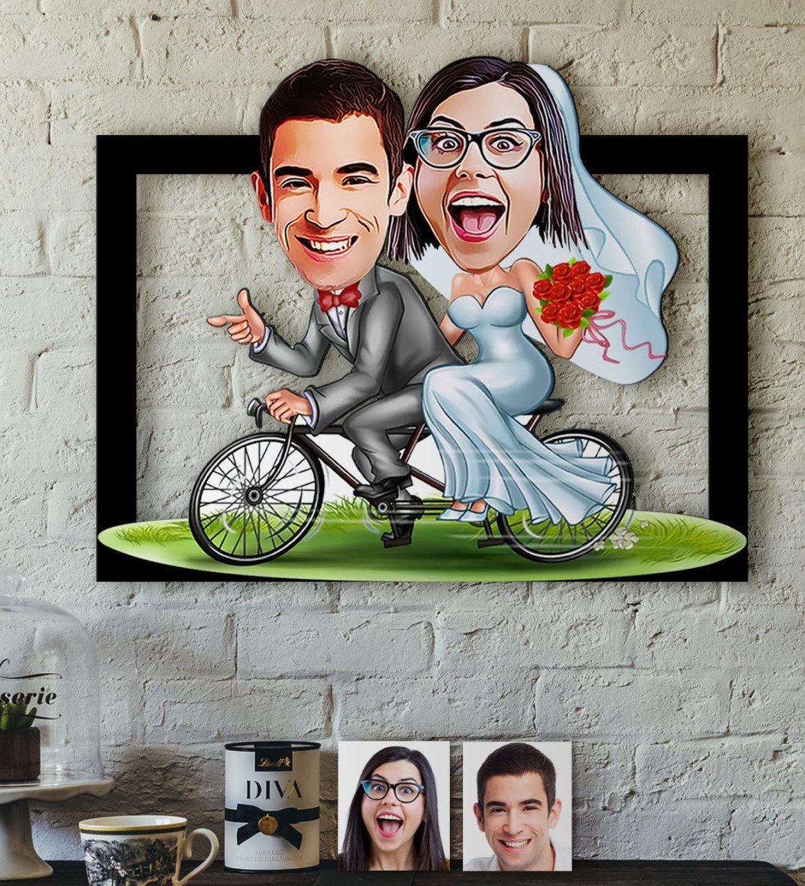 Kişiye Özel Evleniyoruz Karikatürlü 3D Ahşap Tablo-3
