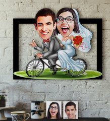 Kişiye Özel Evleniyoruz Karikatürlü 3D Ahşap Tablo-3