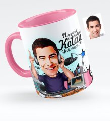 Kişiye Özel Bay Radyocu Karikatürlü Pembe Kupa Bardak - 1