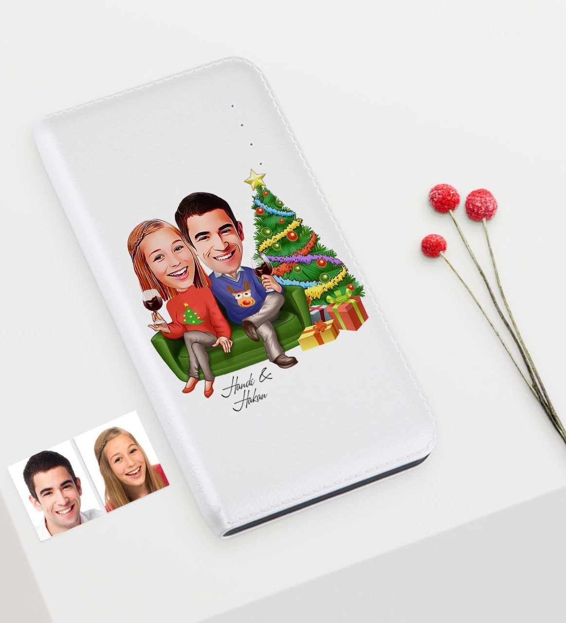 Kişiye Özel Yılbaşı Temalı Sevgililer Karikatürlü Pb-159 7000 mAh Powerbank - 4