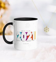 BK Gift Kişiye Özel 2023 Mutlu Yıllar Siyah Kupa ve Kar Tanesi Kolye-5