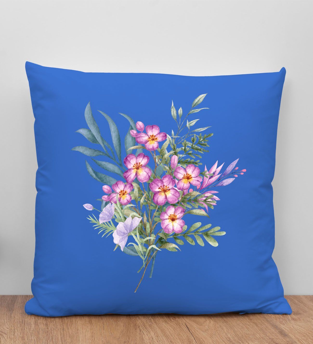 BK Gift Çiçek Tasarımlı Mavi Kırlent Yastık, Arkadaşa Hediye, Ev Dekorasyonu, Ev Hediyesi-3