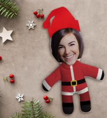 BK Gift Kişiye Özel Fotoğraflı Yılbaşı Kostümlü Kadın Bebek Yastık-1