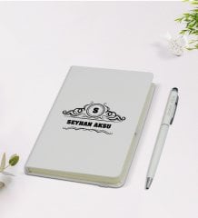 Kişiye Özel İsimli 9x14cm Beyaz Defter ve Kalem Hediye Seti - Model 33