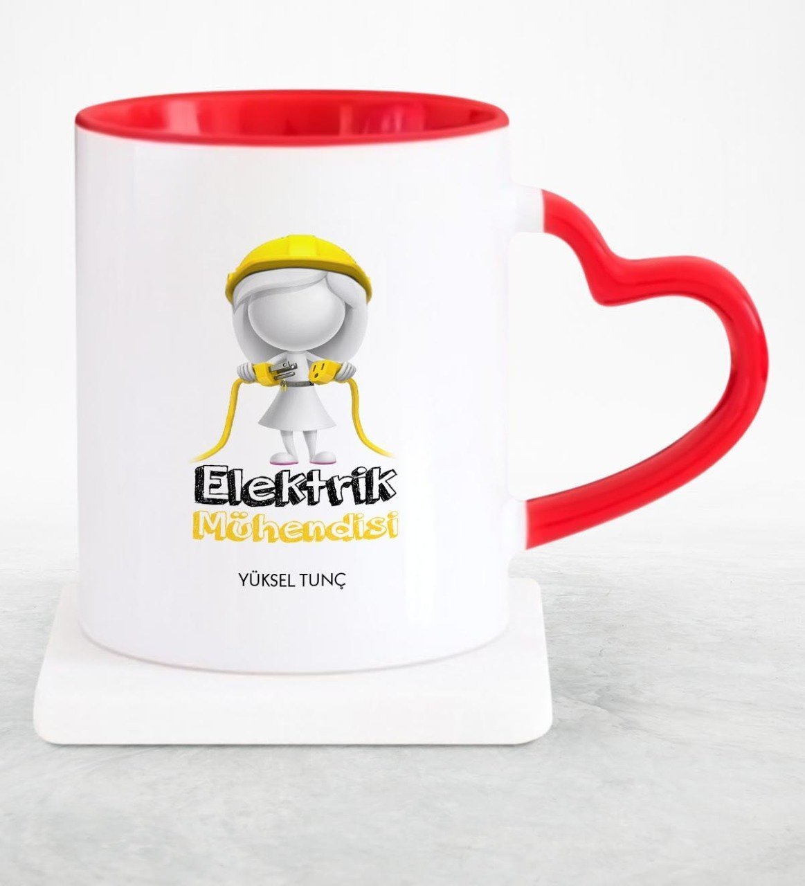 Kişiye Özel Mesleki Elektrik Mühendisi Kırmızı Kalpli Kupa Bardak - 2