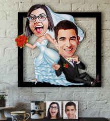 Kişiye Özel Evleniyoruz Karikatürlü 3D Ahşap Tablo-2