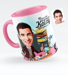 Kişiye Özel Bay Öğretmen Karikatürlü Pembe Kupa Bardak - 2