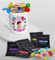 Kişiye Özel Fotoğraflı Doğum Günü Türk Kahvesi Fincanı Selamlique Karışık Türk Kahvesi ve Haribo Şeker Hediye Seti-8
