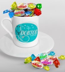 Kişiye Özel Doktor Türk Kahvesi Fincanı ve Haribo Şeker Hediye Seti-14