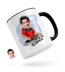 Kişiye Özel Erkek DJ Karikatürlü Siyah Kupa Bardak