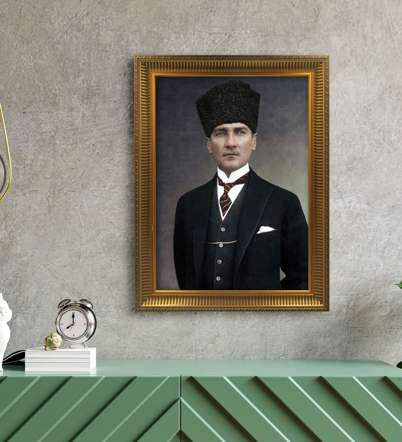 Altın Yaldız Çerçeveli A3 Atatürk Tablosu - 21
